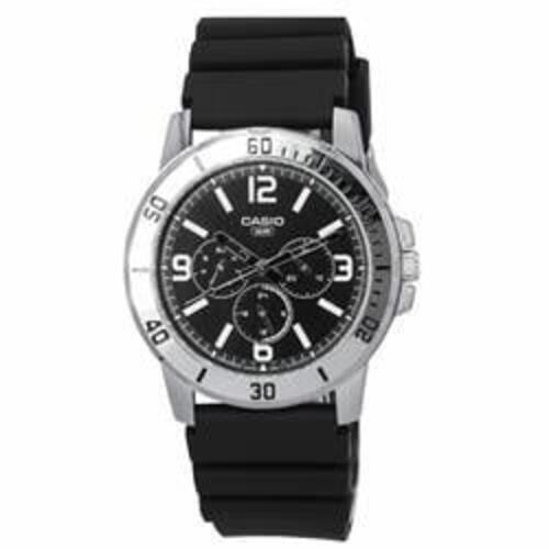 MTP-VD300-1B Standard Analog Resin Strap Black Dial Quartz Mens Watch – Adult
