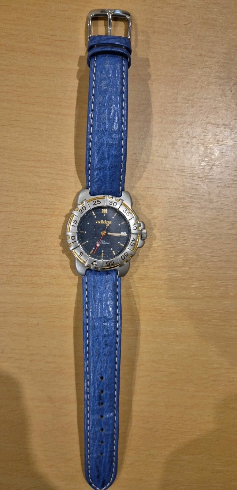 GENTS MEN ADIDAS 10-0039A SPORTS WATCH 100m WATERPROOF 10 ATM BLUE LEATHER STRAP