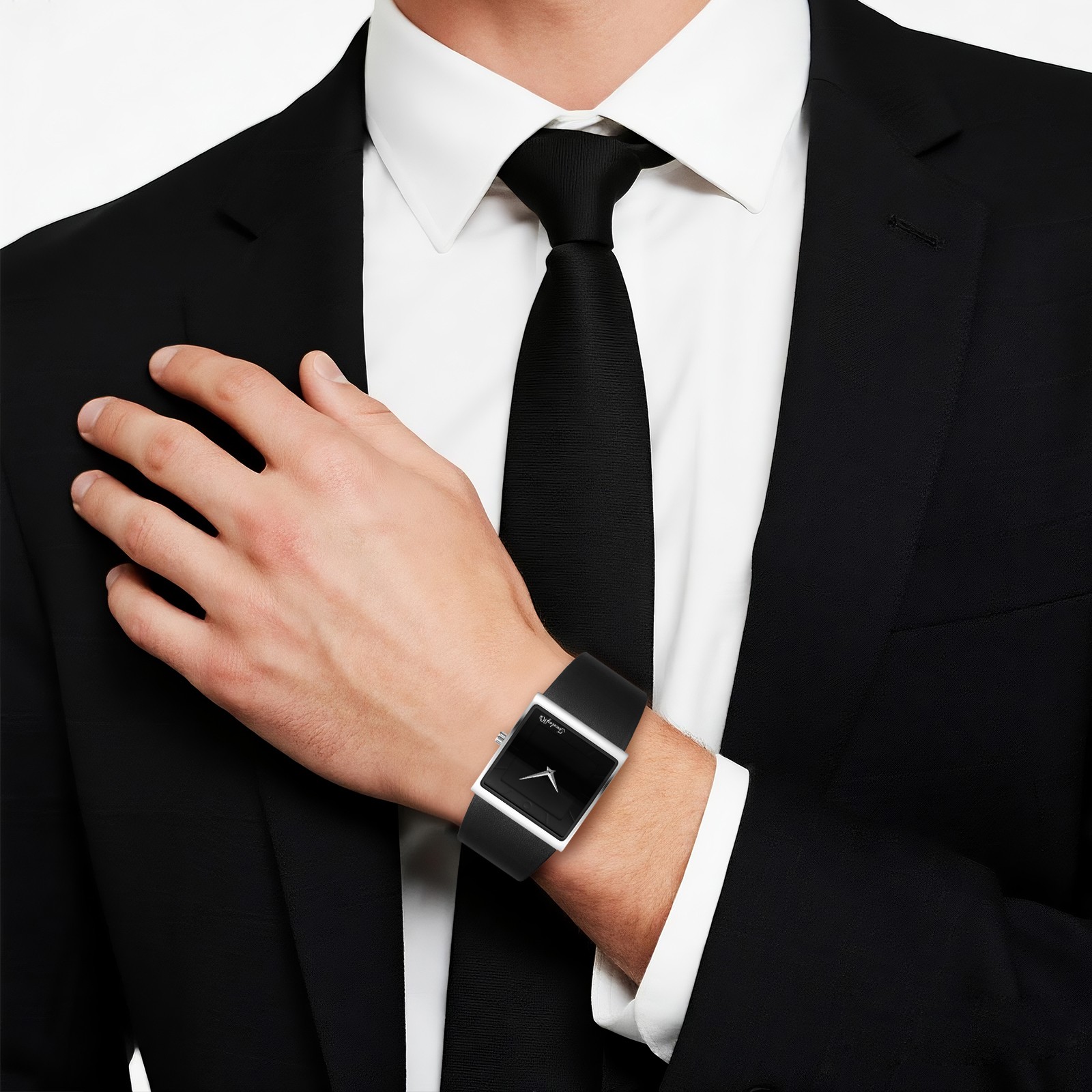 Leather Strap Square Analog Quartz Watch Japanese Movement Business Casual 3ATM