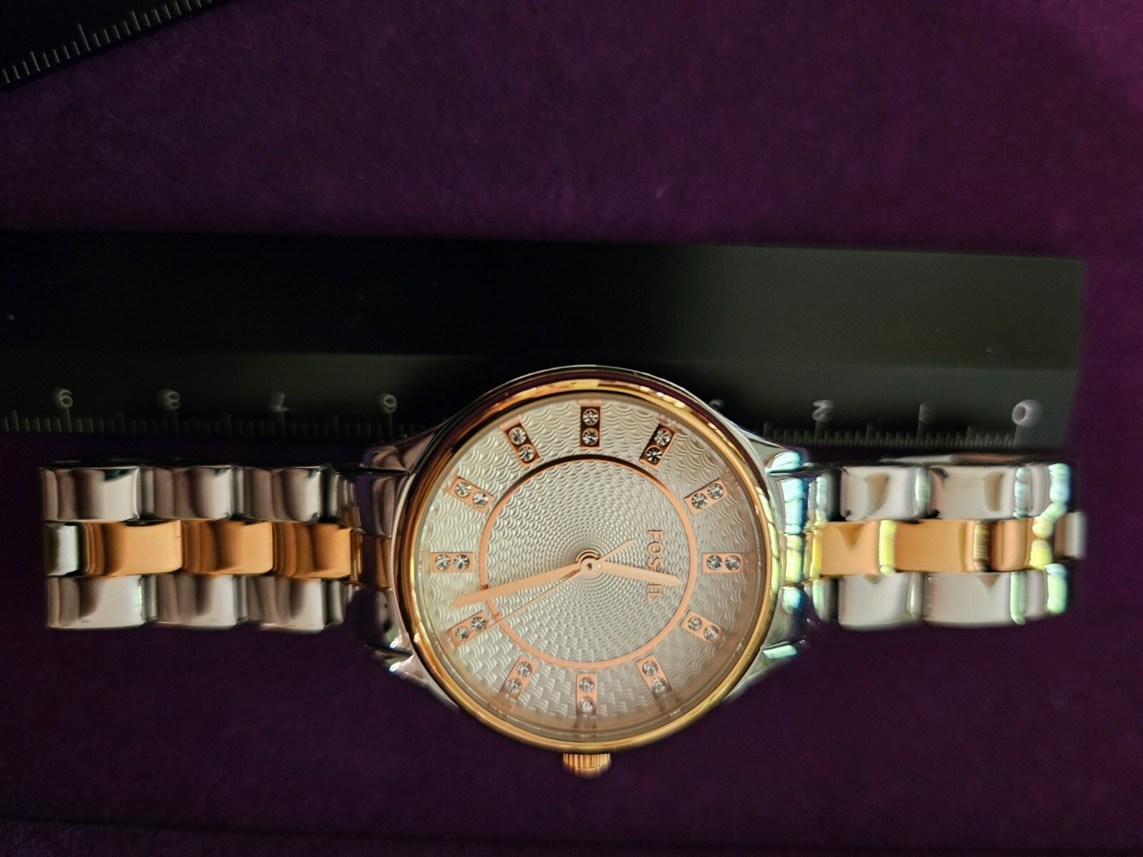 Fossil model BQ3915 2-tone stainless steel watch with gemstone hour marks