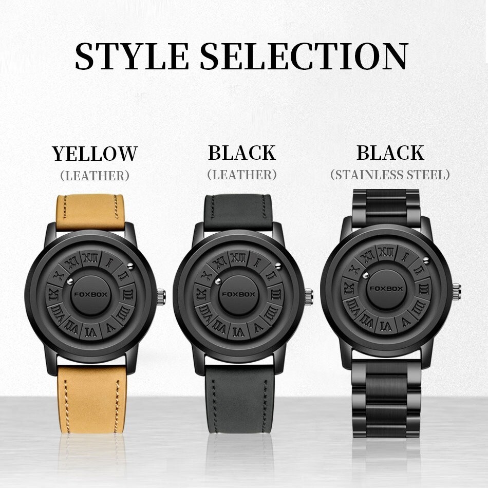 LIGE FOXBOX Men Quartz Watch Creative Scrolling Bead Magne Wristwatch Waterproof