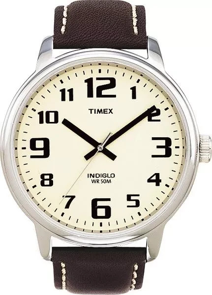 Timex T28201, Men’s Easy Reader Brown Leather Watch, Indiglo, 42MM Case