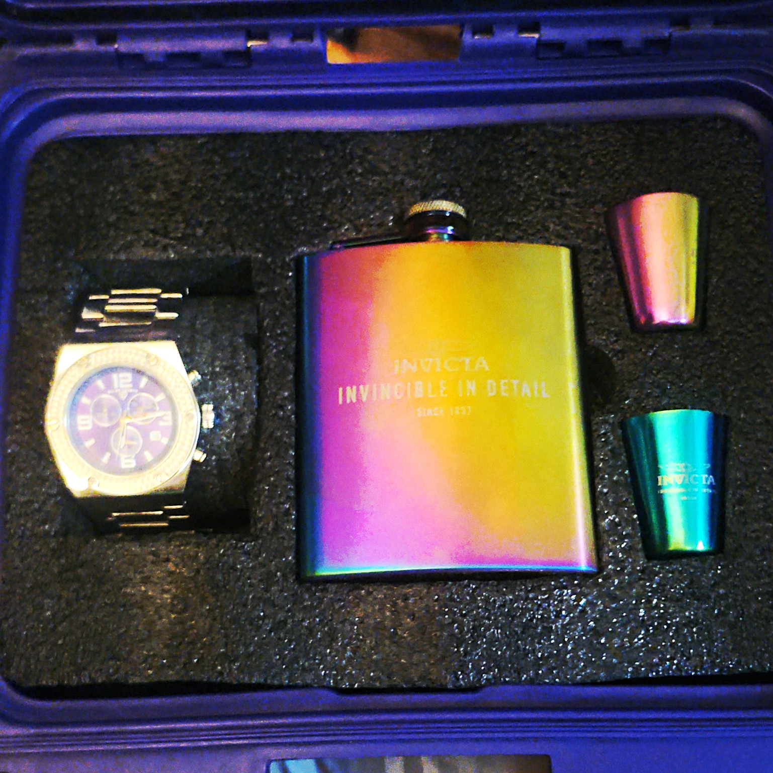 Invicta Men’s Quartz Chronograph Purple Dial Black SS Bracelet Set w/Box