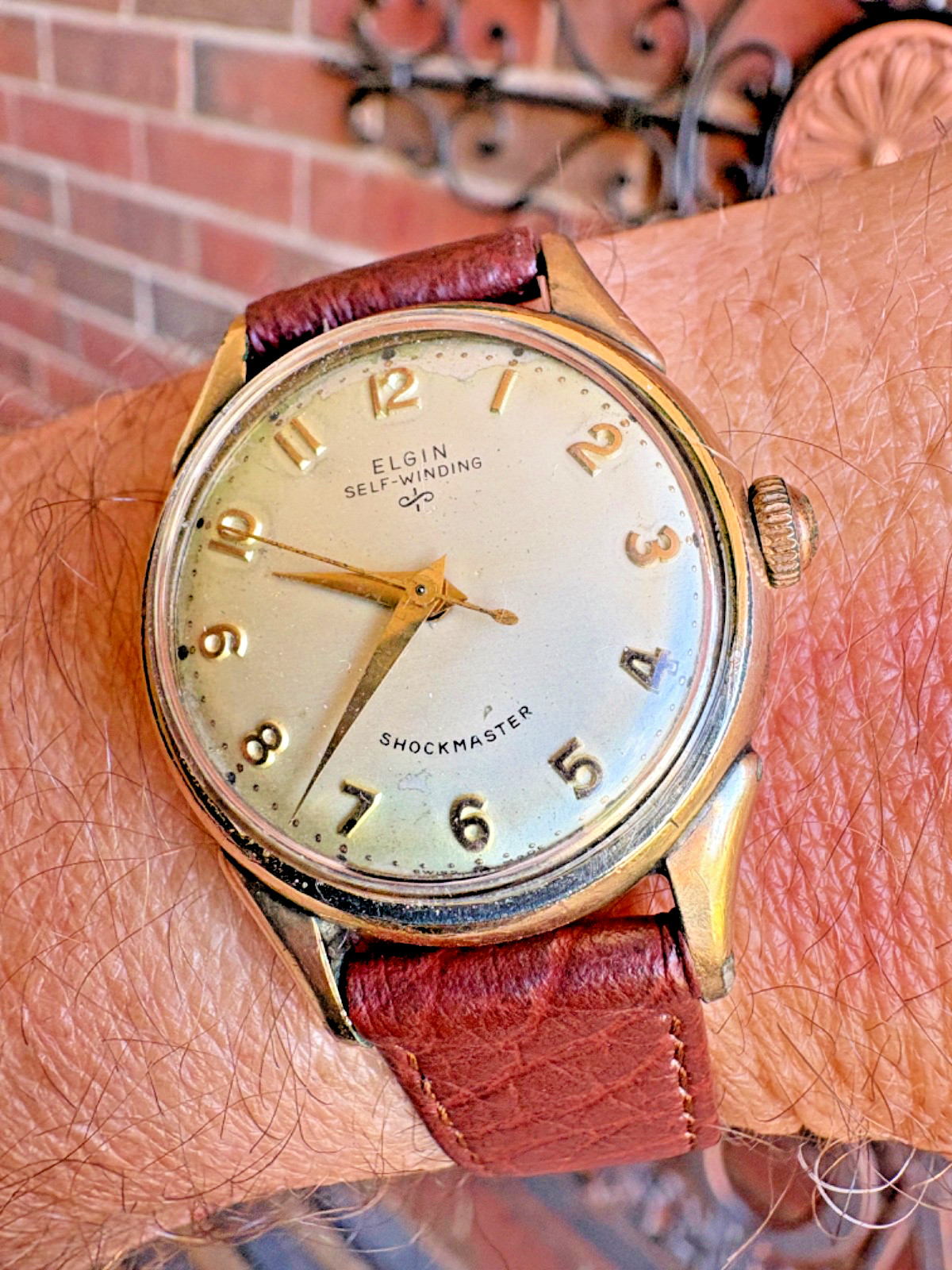 Vintage Elgin Shockmaster Self-Winding 17J 10K RGP Swiss Watch Runs New Crystal