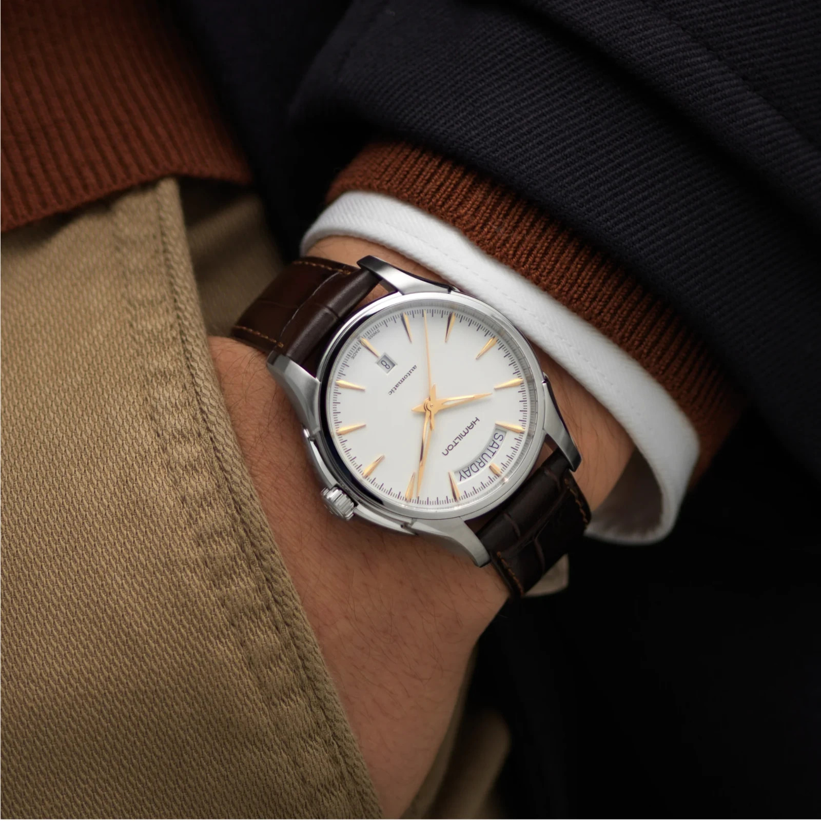 NEW HAMILTON JAZZMASTER DAY DATE AUTO H32505511 40MM w/Box & Papers