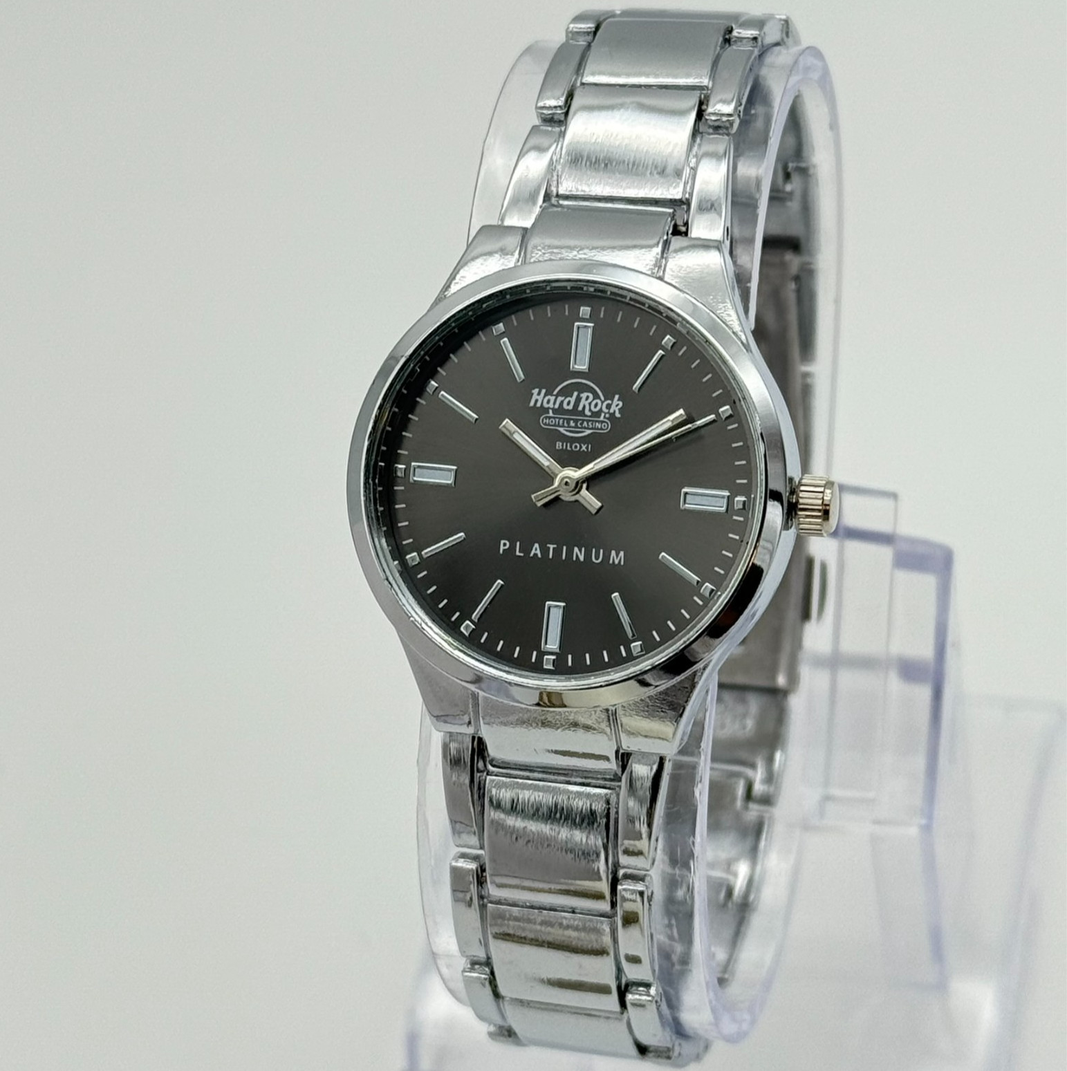 NEW Women’s HARD ROCK CAFE “Platinum” Biloxi Casino Silver Tone Watch, Gray Dial