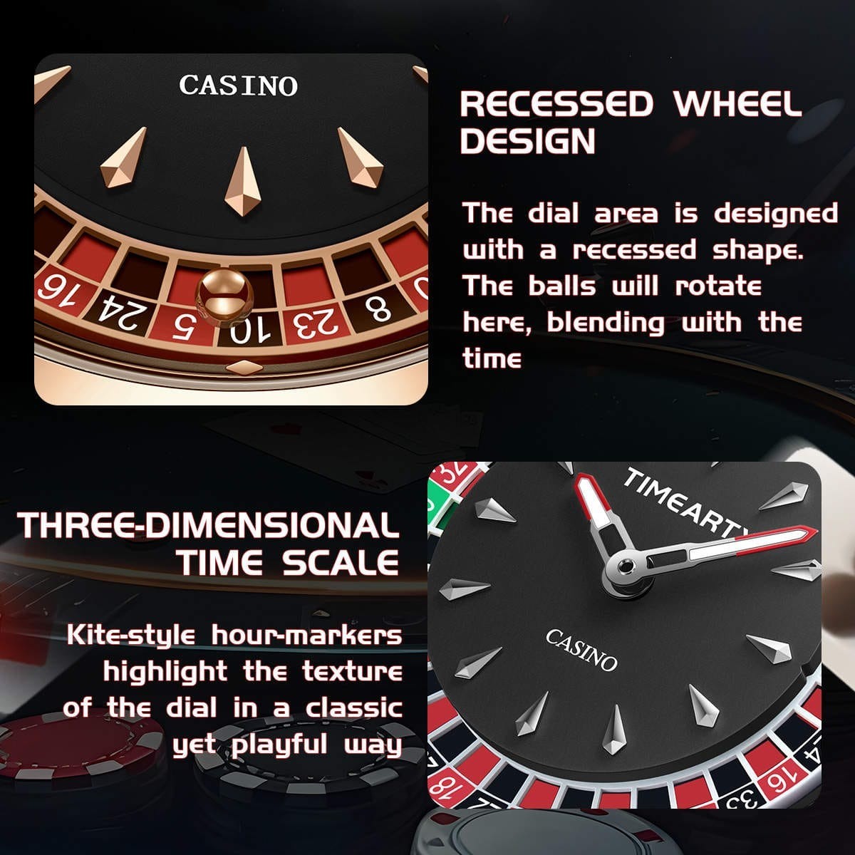 Casino Roulette Watch with Roulette Wheel That Spins. Rose Gold with Brown Strap
