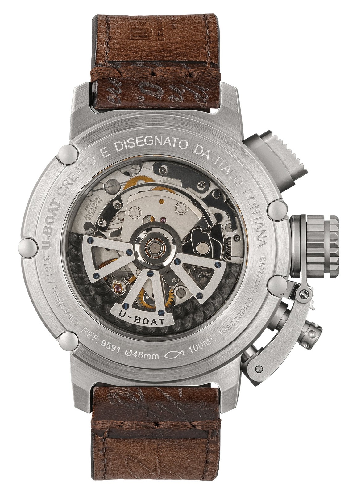 U-Boat Chimera Automatic Chronograph Green Dial Brown Leather Mens Watch 9591