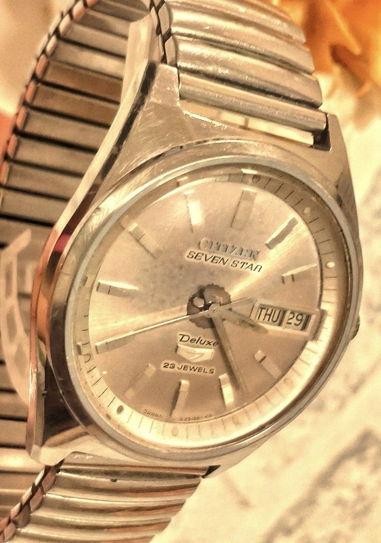 Citizen Seven Star Deluxe 23 Jewels Automatic Day-Date Silver Vintage Men’s