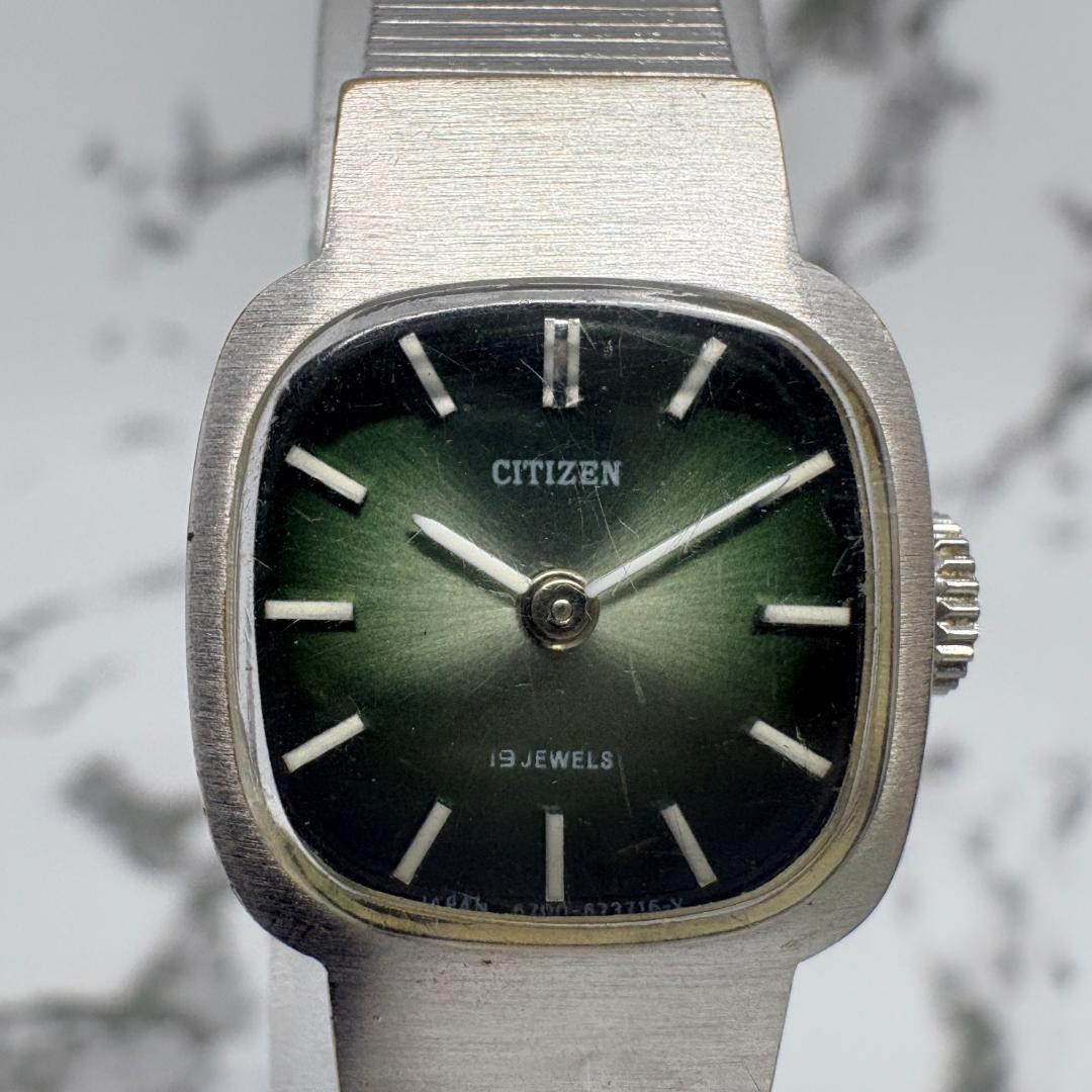 [Working Condition] CITIZEN Hand-wound Watch, Green, Square