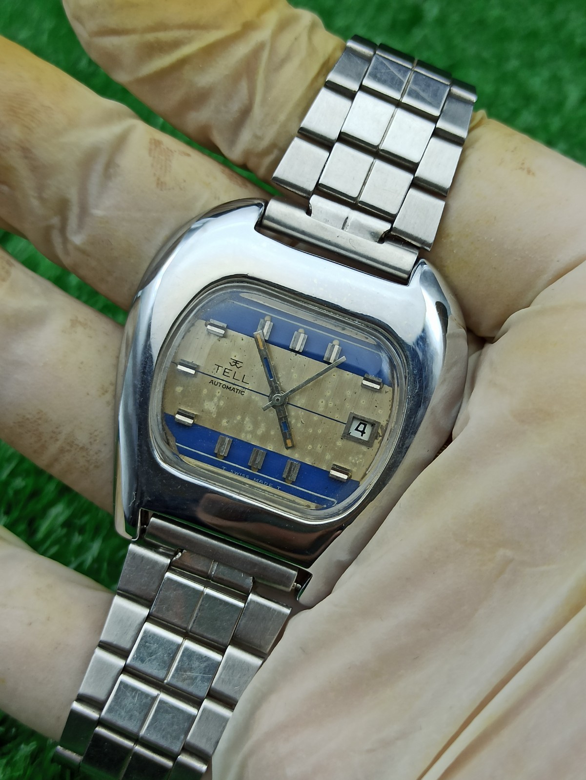 GENUINE ANTIQUE TELL CLASSIC AUTOMATIC WATCH RARE SWISS 60s COLORED DIAL 40 MM