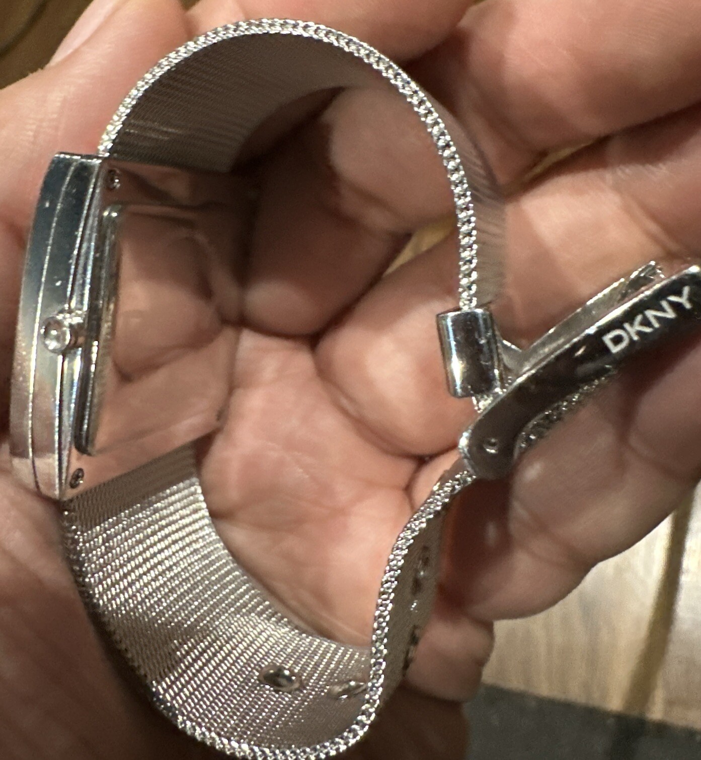 *Working* DKNY Double Square Watch Stainless Steel Silver Mesh Fancy Bracelet