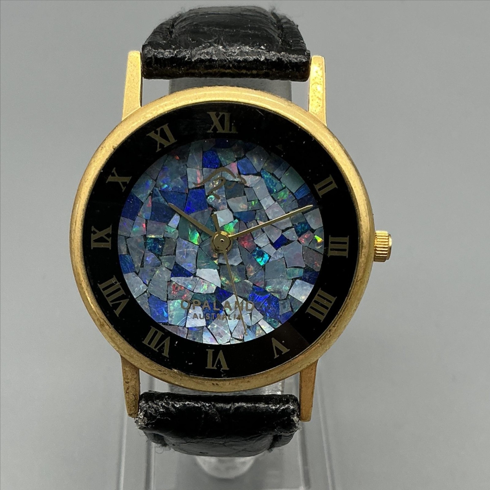 Vintage Opaland Womens Watch 34mm Mosaic Opal Gold Tone Australian New Battery