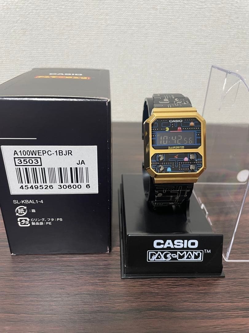 CASIO Pac-Man Collaboration A100WEPC-1BJR Wristwatch Black Gold Digital New
