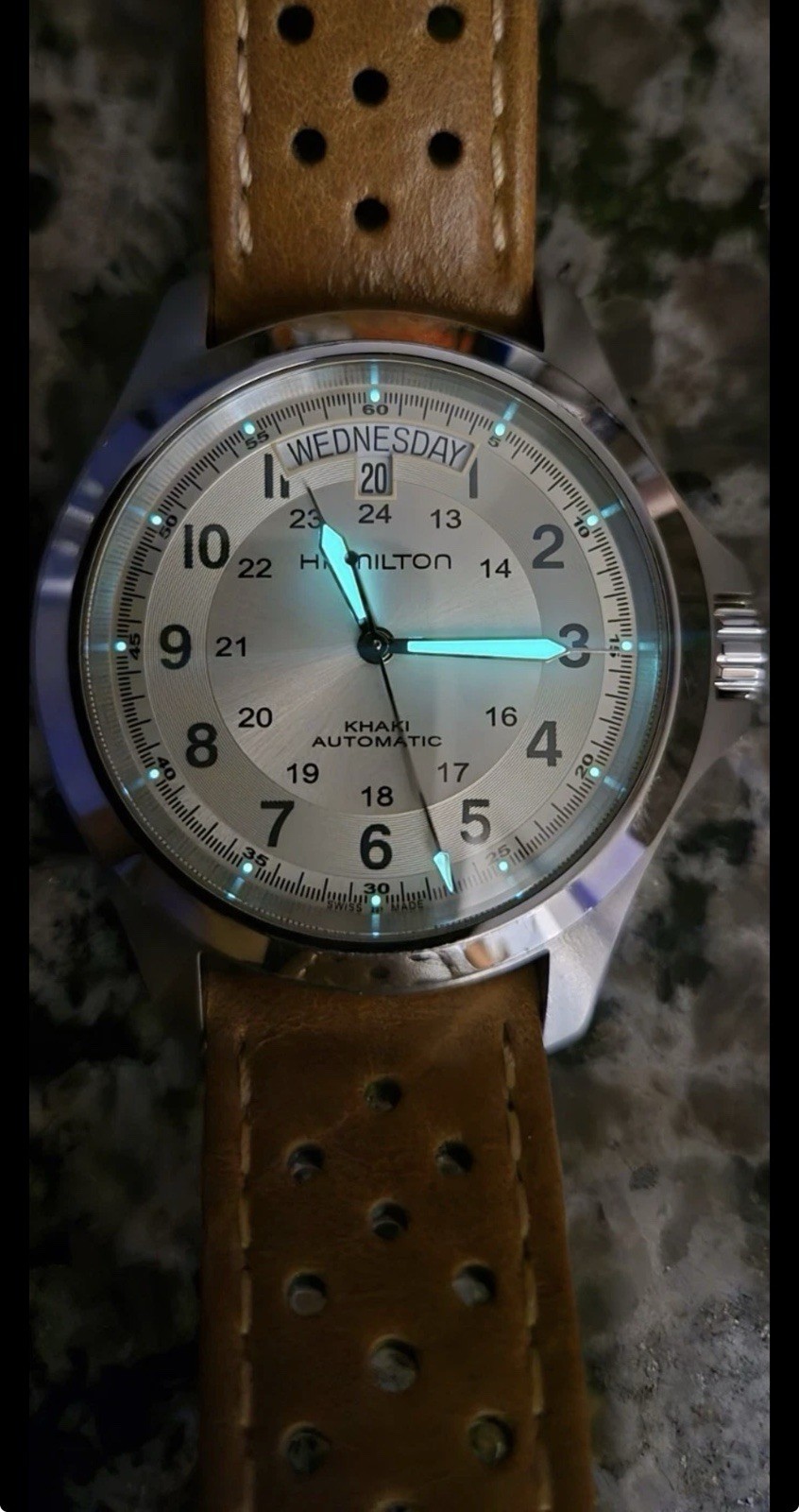 Hamilton Khaki King Automatic Silver Dial Day Date Steel Case Brown Leather