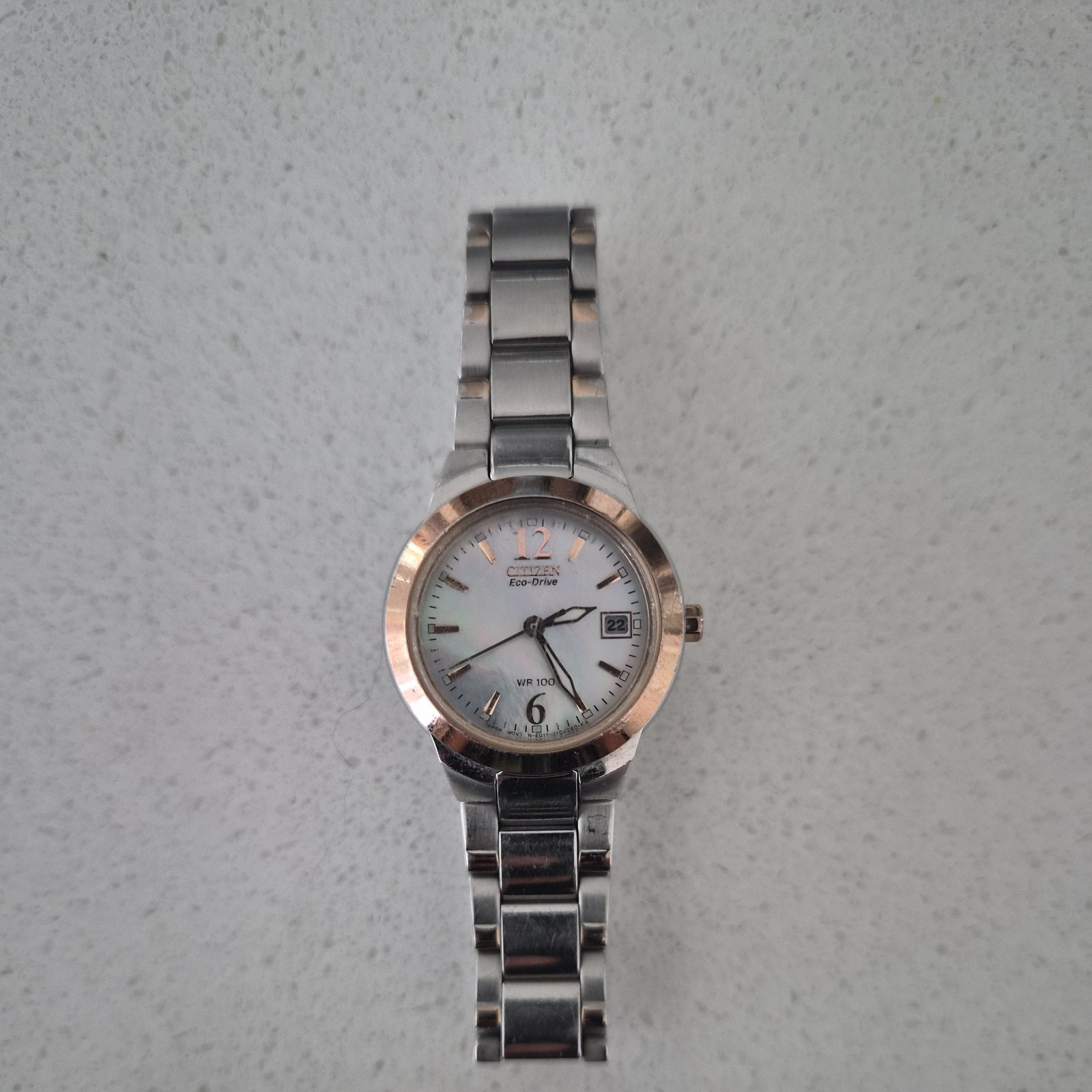 Citizen Eco-Drive E101 Women’s Stainless Steel Watch MOP Dial Date WR100