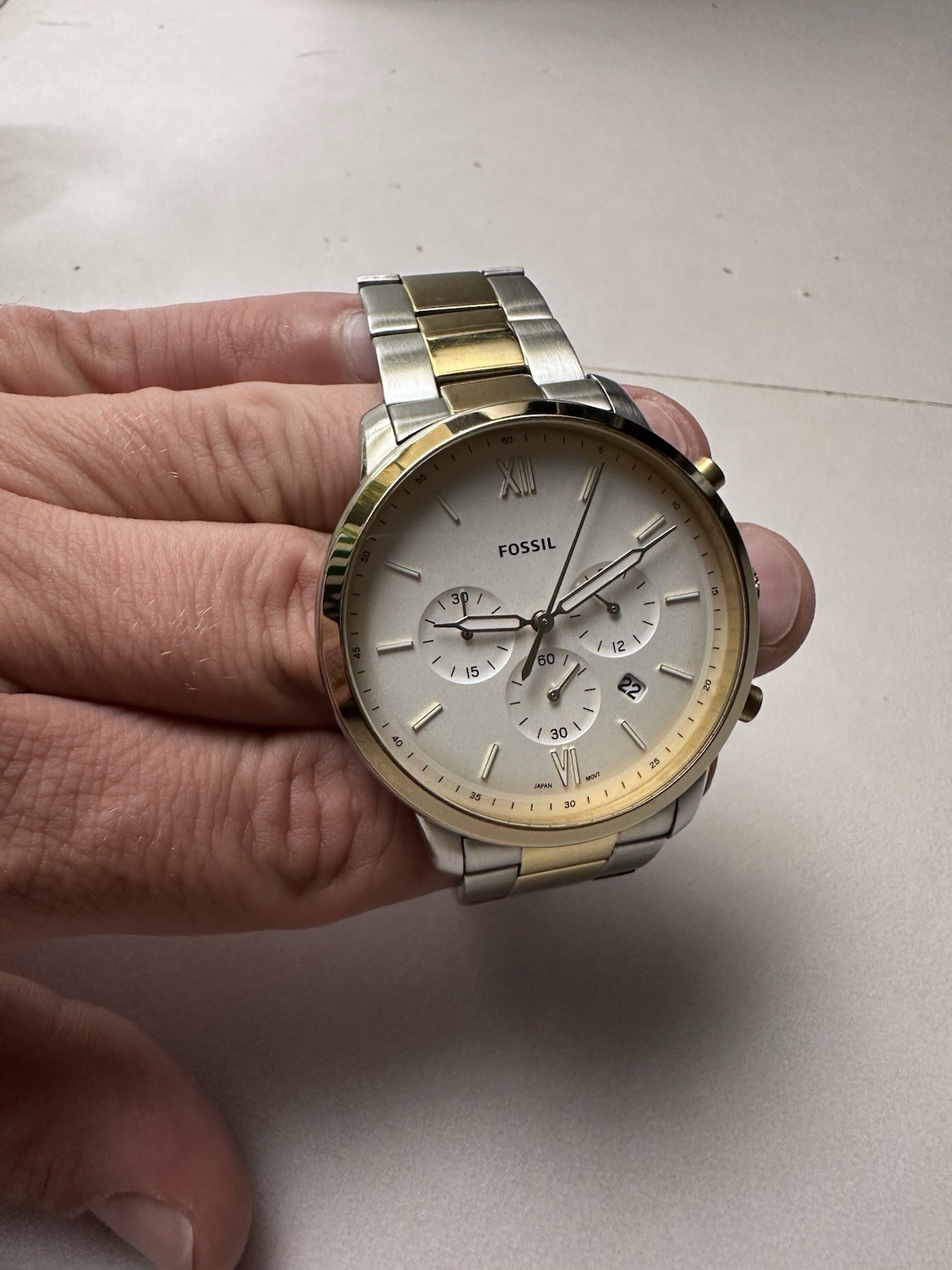 Fossil Men’s Two-Tone Stainless Bracelet Quartz Chronograph Date White Dial