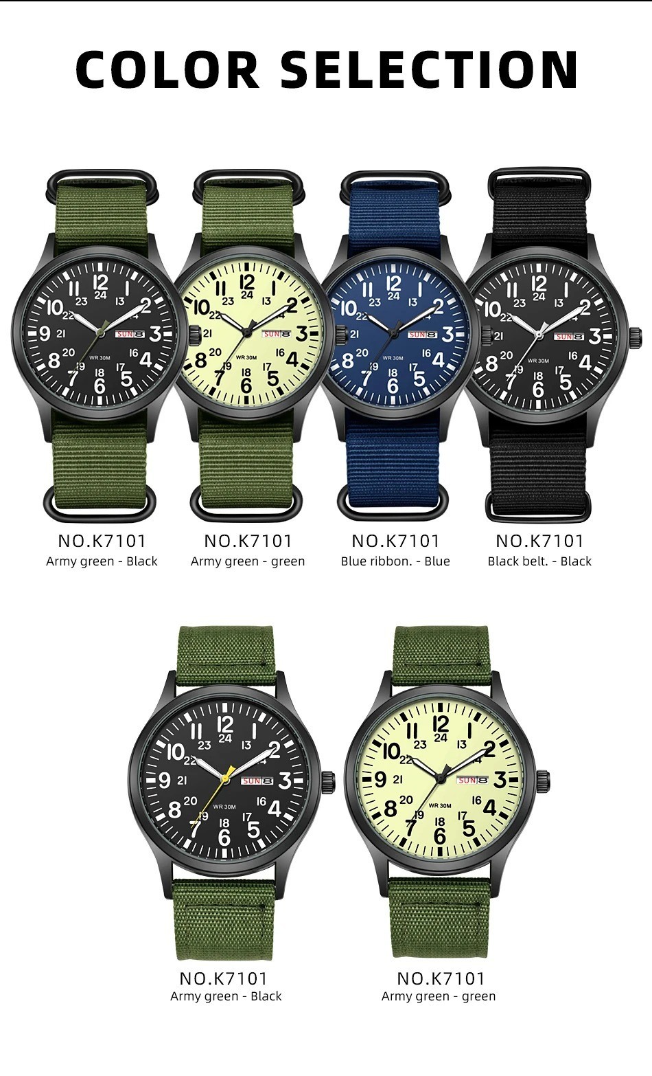Durable Field Watch Easy Read Dial 24H Display Nylon Strap Quartz Movement