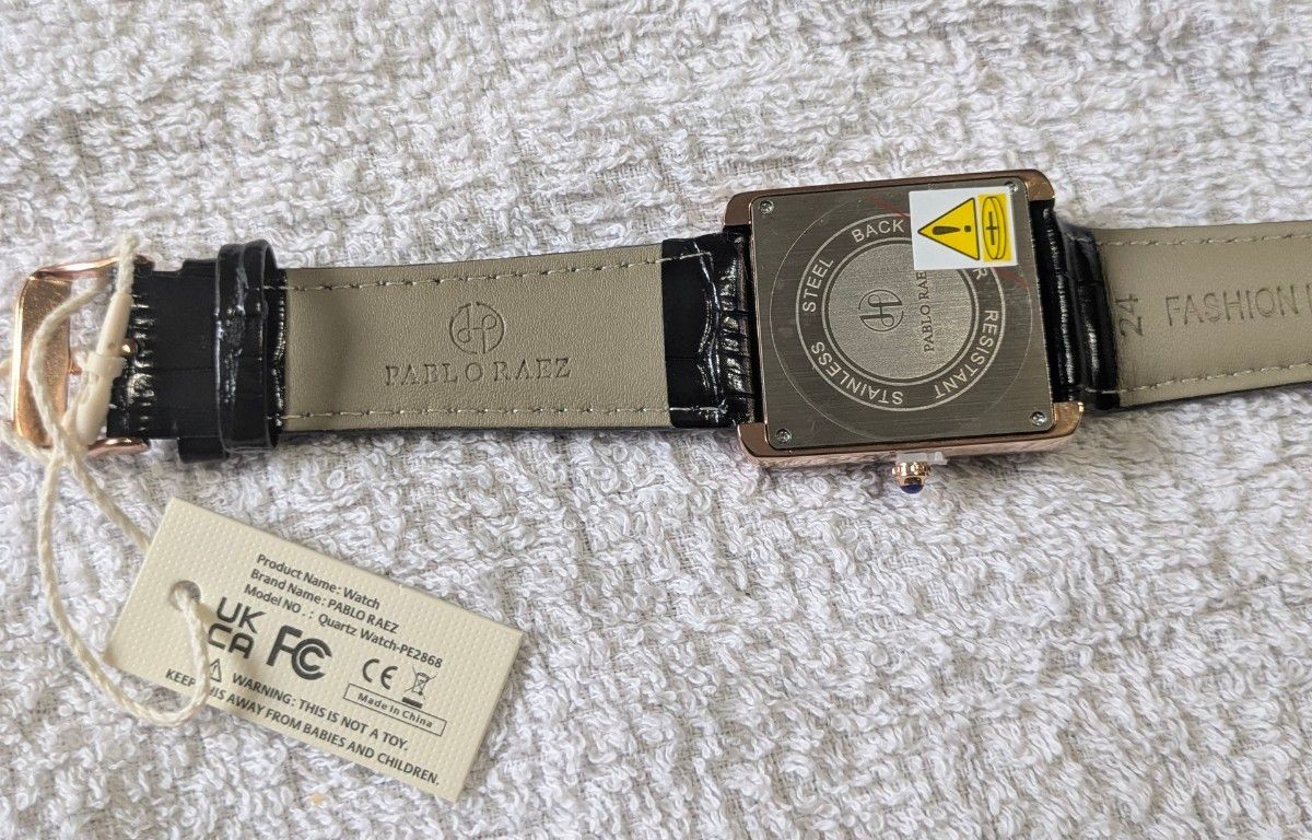 PABLO RAEZ New Rectangular Tank Date Homage Watch Blue Hands Rose Gold x Black L