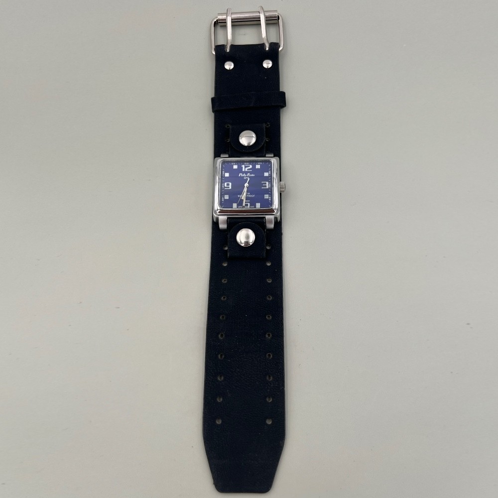 Philip Presio D8ASM2091 Blue Sunburst Dial Analog Watch, Black Leather Cuff Band