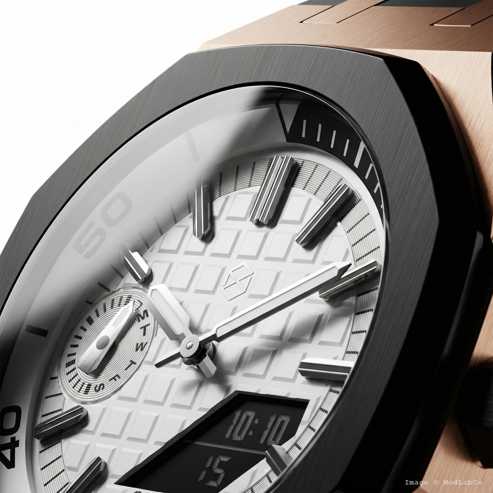 MLC-311 modlab company BESPOKE Octagonal White Dial Rose Gold Rubber 42mm Watch