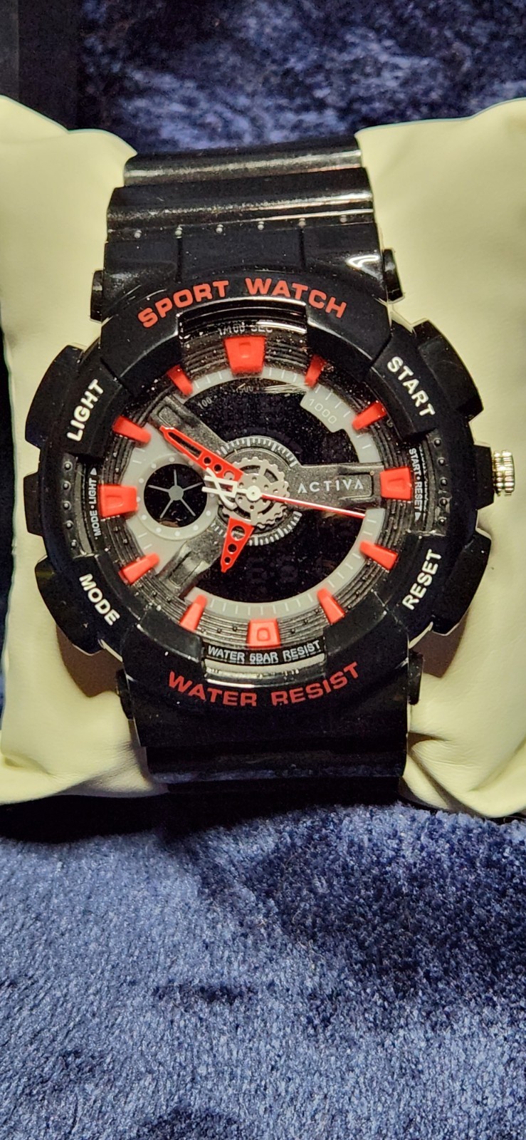 Activa Sport Watch Men’s Quartz Analog 50m Water Resist Black/Red Rubber