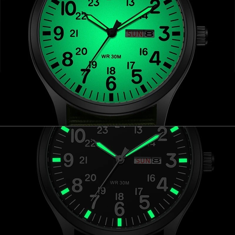Durable Field Watch Easy Read Dial 24H Display Nylon Strap Quartz Movement