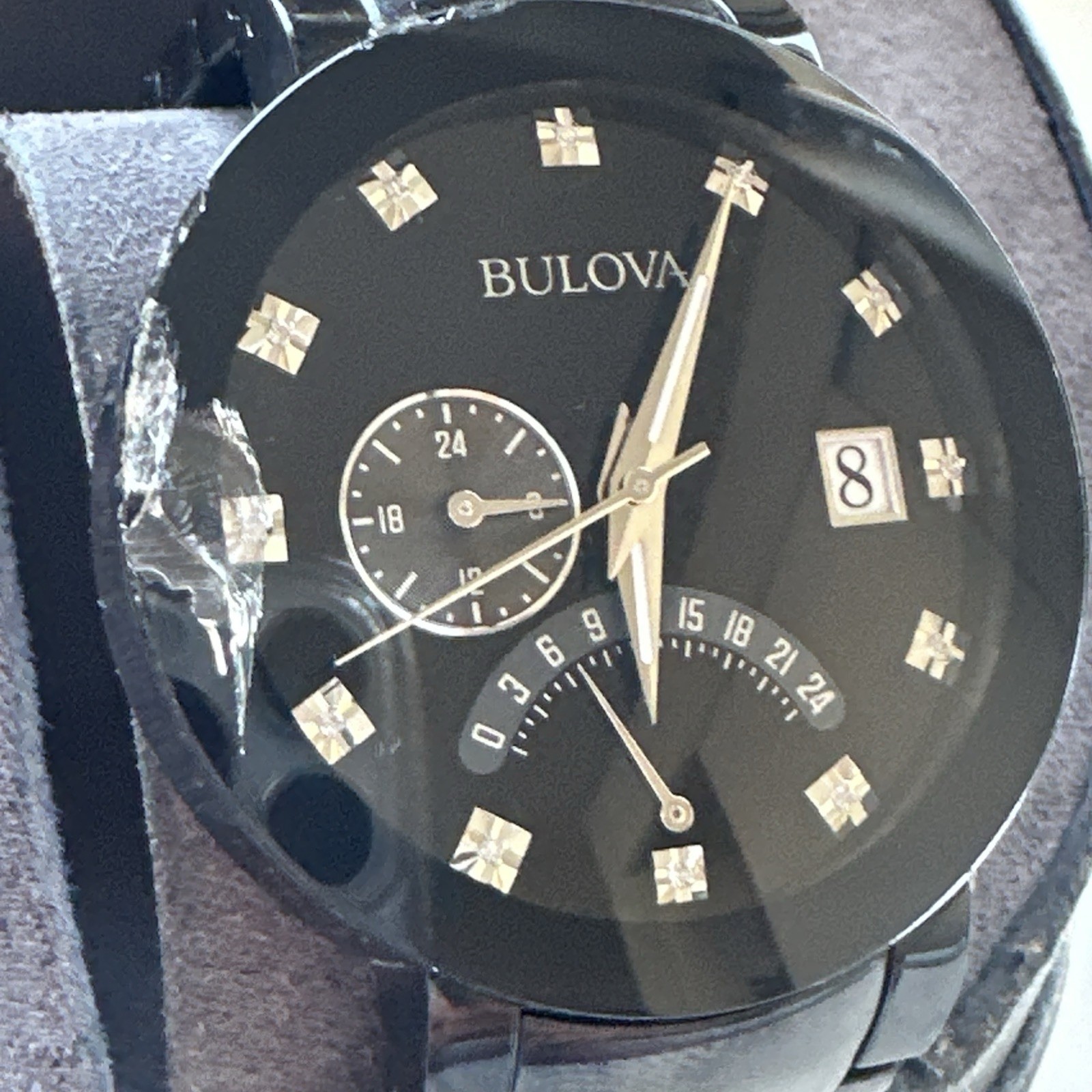 Bulova Men’s Futuro Diamond Modern All Black 40mm Watch 98D109 *Chipped Crystal*
