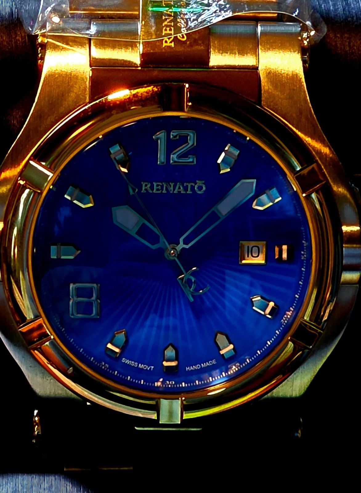RENATO T-REX SWISS HAND MADE TIMEPIECE ETA2824 AUTO TWO TONE 18KT* GOLD SAPPHIRE