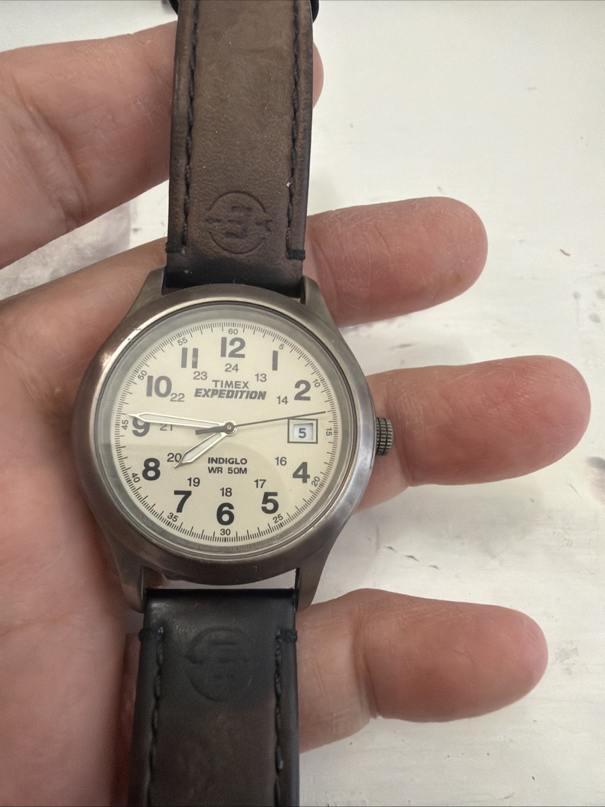 Timex Expedition 37mm Silver Brass Case and Brown Leather Band, Men’s Watch…