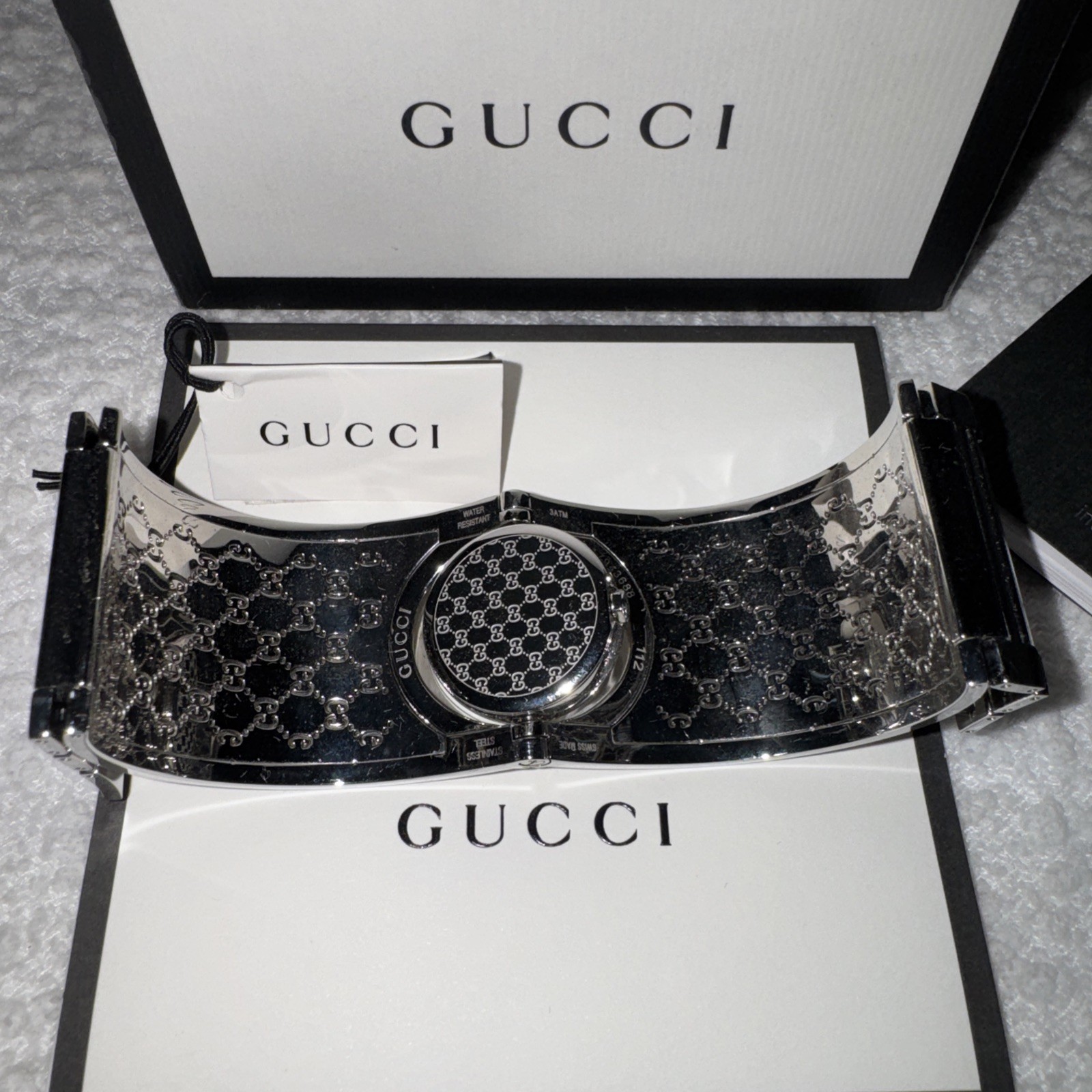 Gucci Twirl GG Brown Dial Silver Bangle Watch YA112401