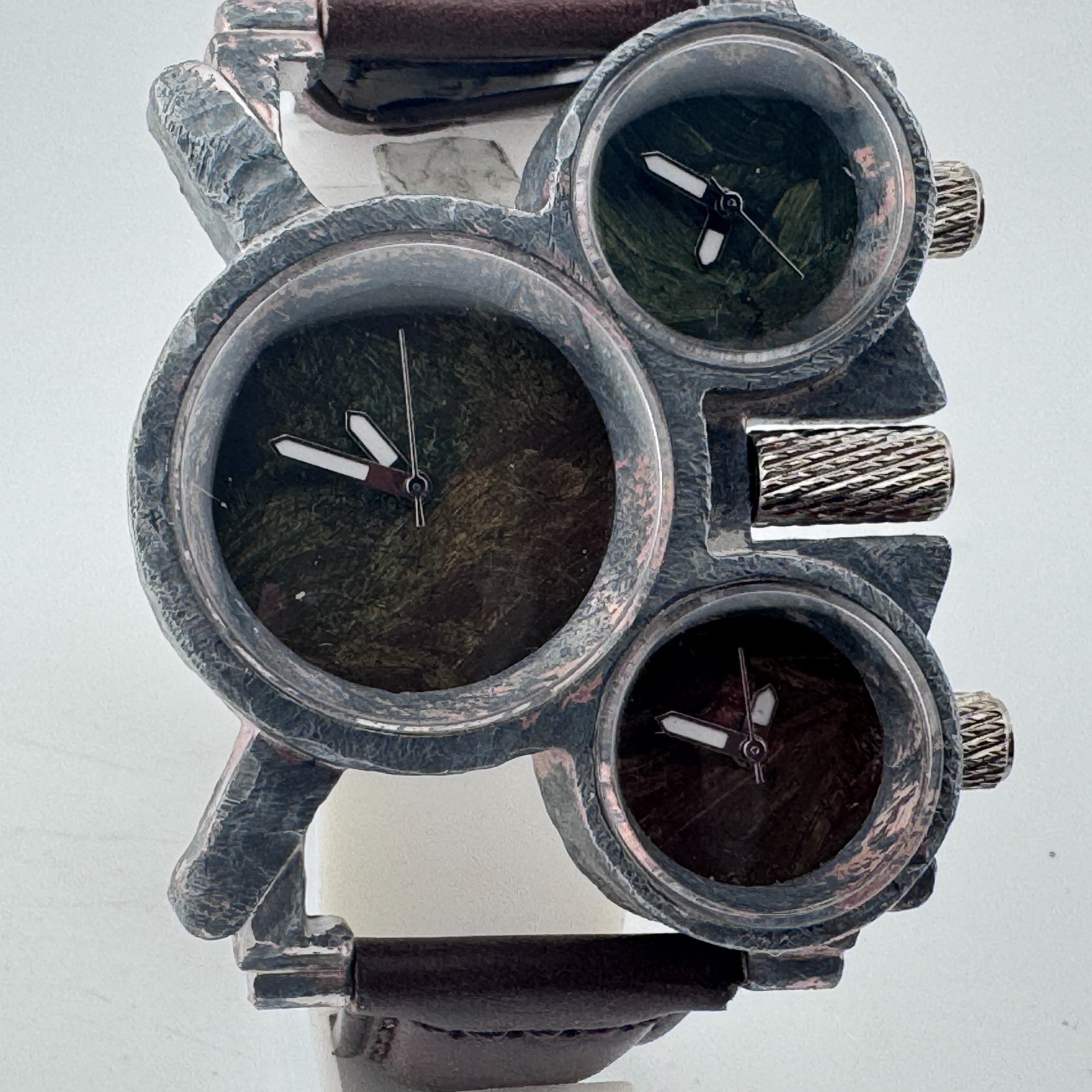 Distressed Rustic Quartz Watch Men Hand Painted Dial Triple Movements New Batter