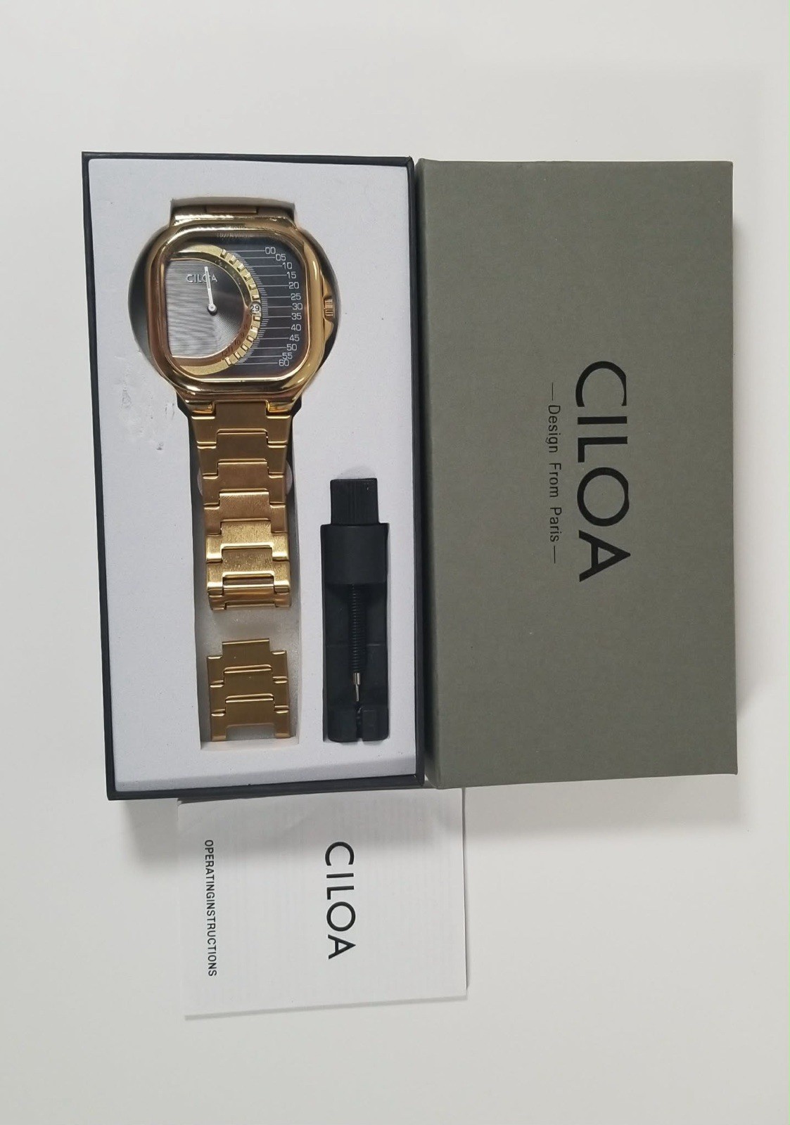 CILOA Modle#513 Retro Square Gold Tone Quartz Watch 