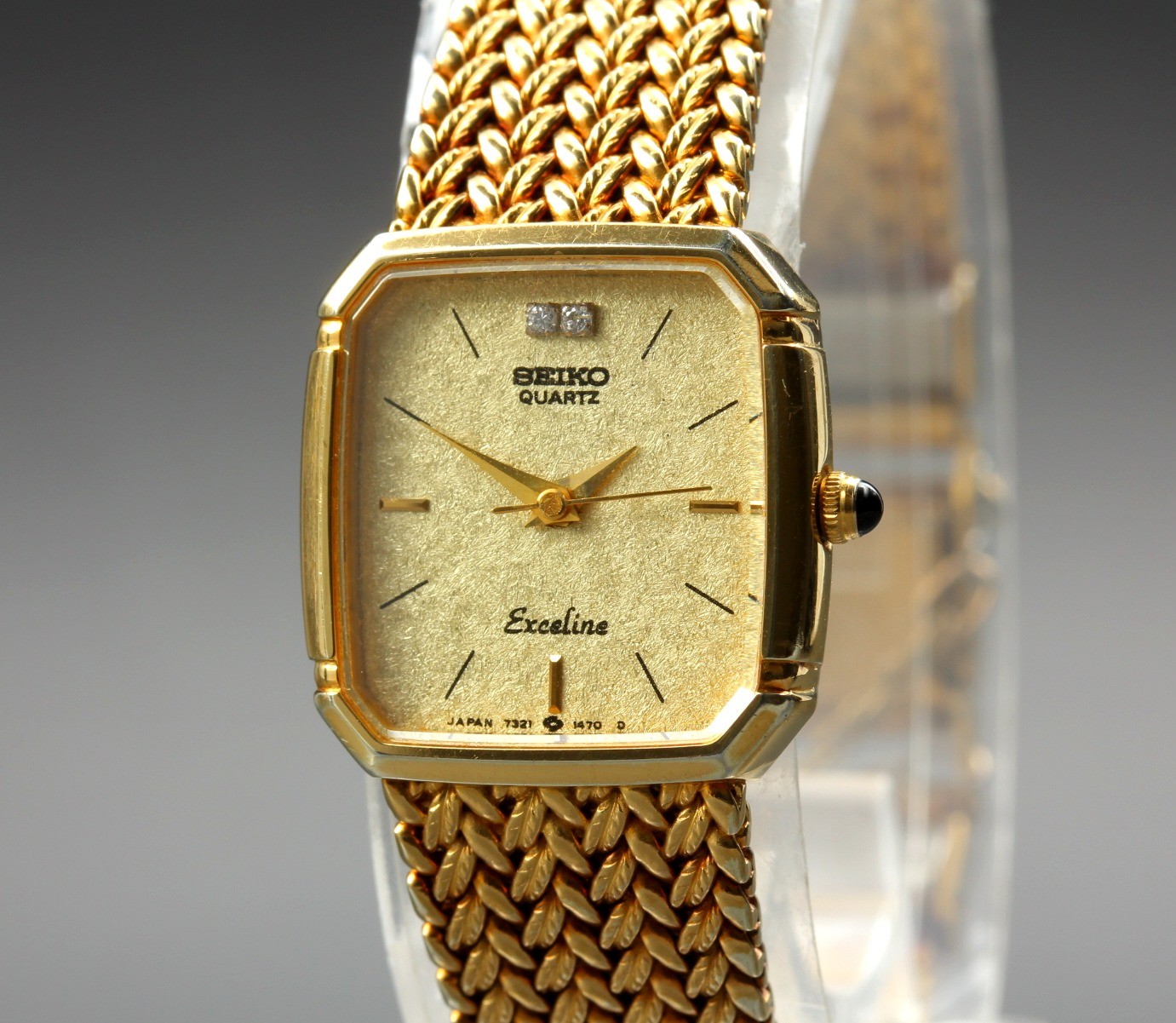 [EXC+5] Seiko Exceline 7321-5910 19mm Gold 2P Diamond Quartz Women’s Dress Watch