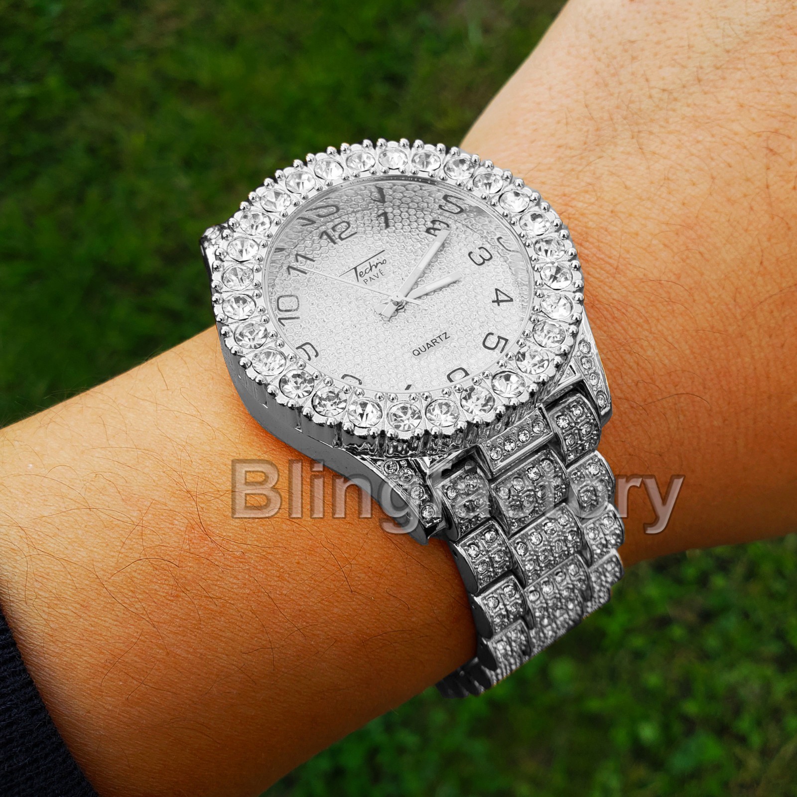 Men’s Hip Hop Iced White Gold Plated Rapper Bling BIG Simulated Diamond Watch