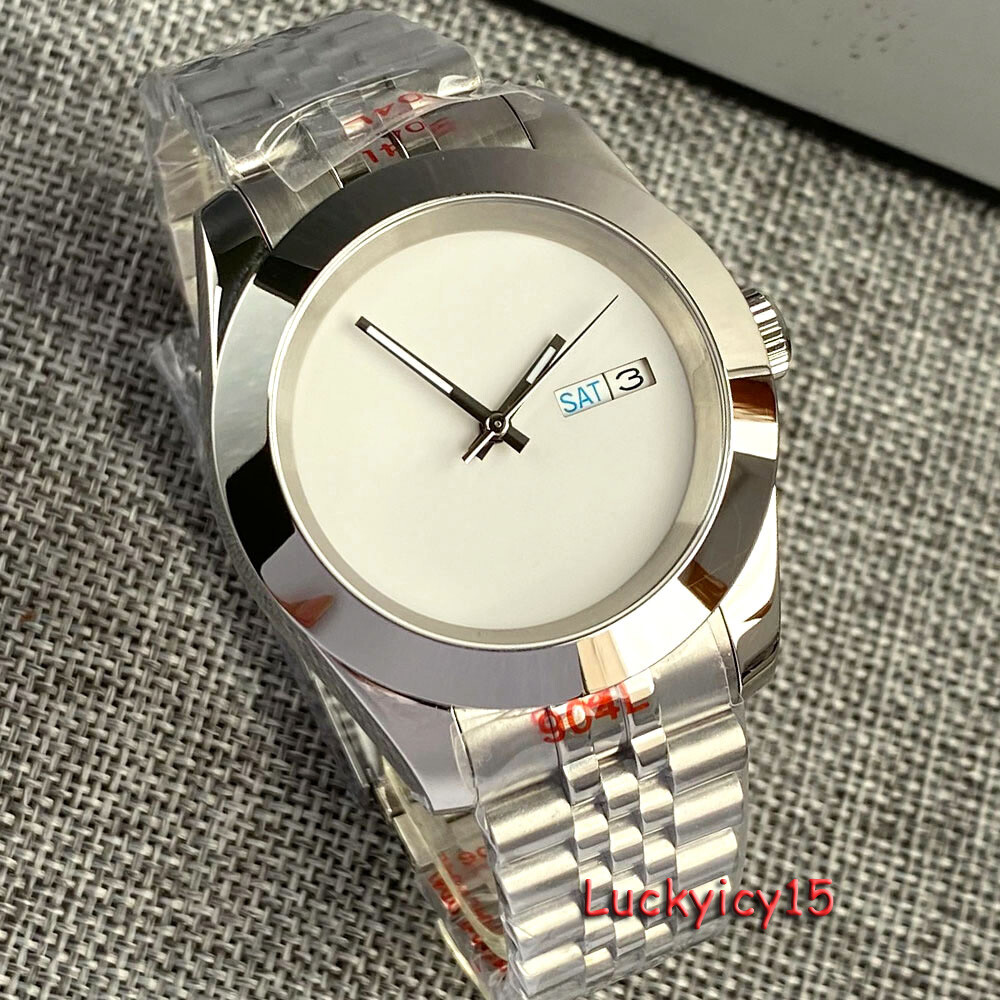 36mm 39mm Tandorio Polished Bezel Full White Dial Mens Watch NH36 Luminous Hands