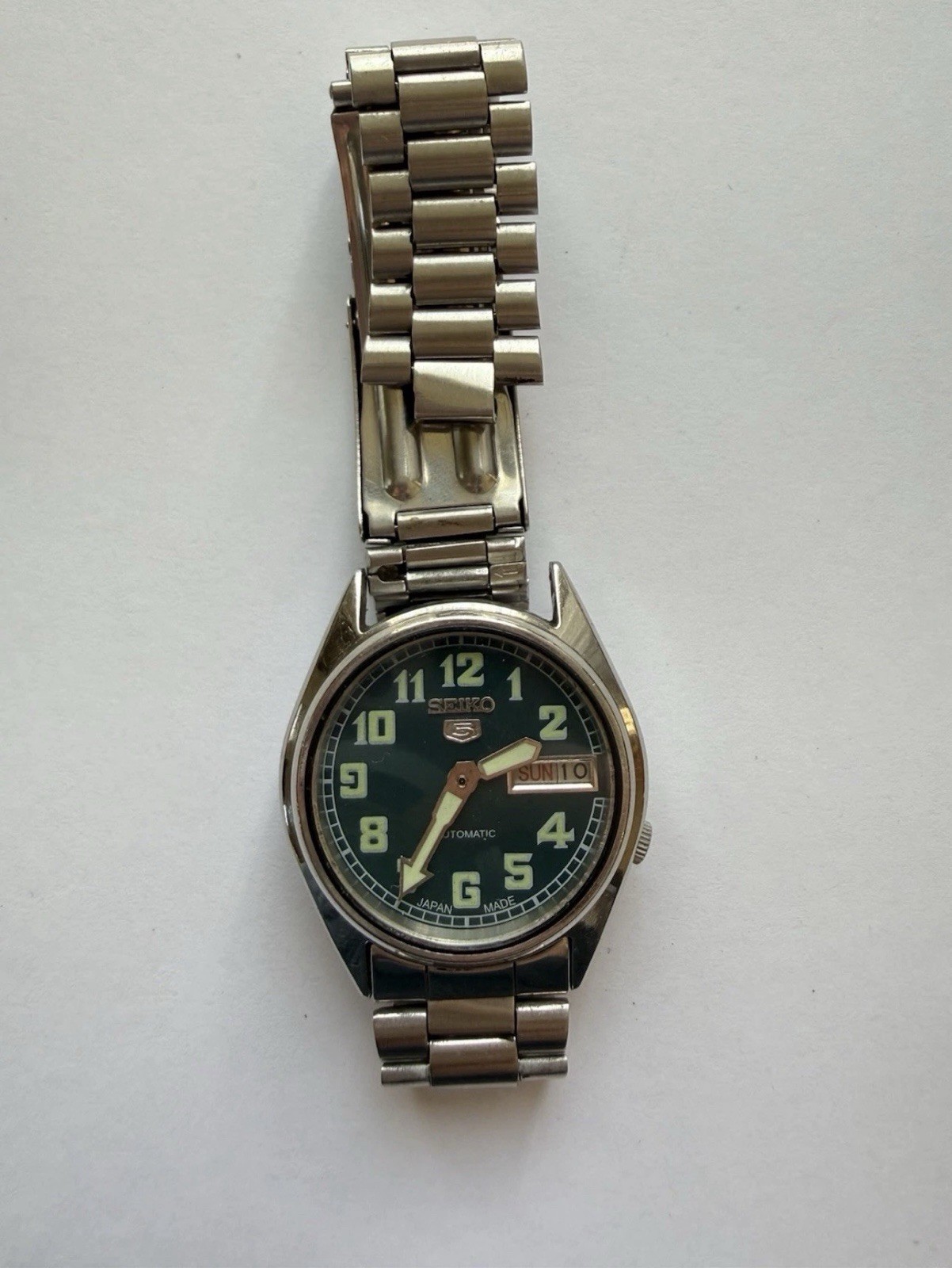 Vintage Seiko 5 Automatic Japan Mens Watch Green Face Day Date 7009-3171 REPAIR