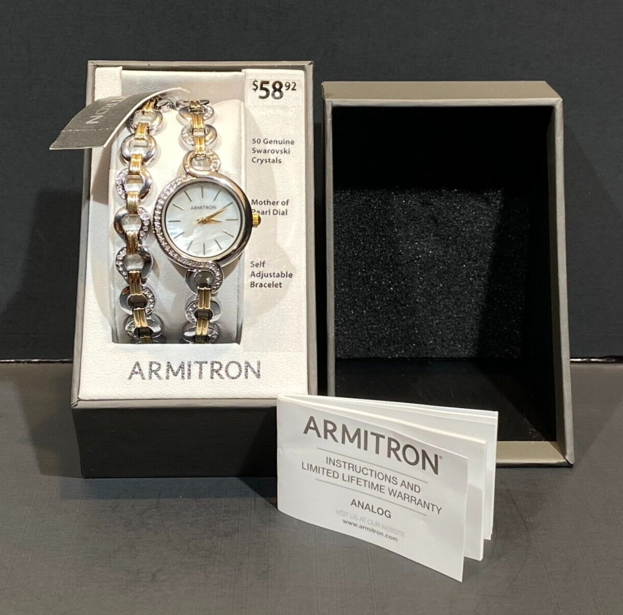 Armitron Swarovski Crystal Mother of Pearl Ladies Watch W/ Bracelet 75/5485 NIB