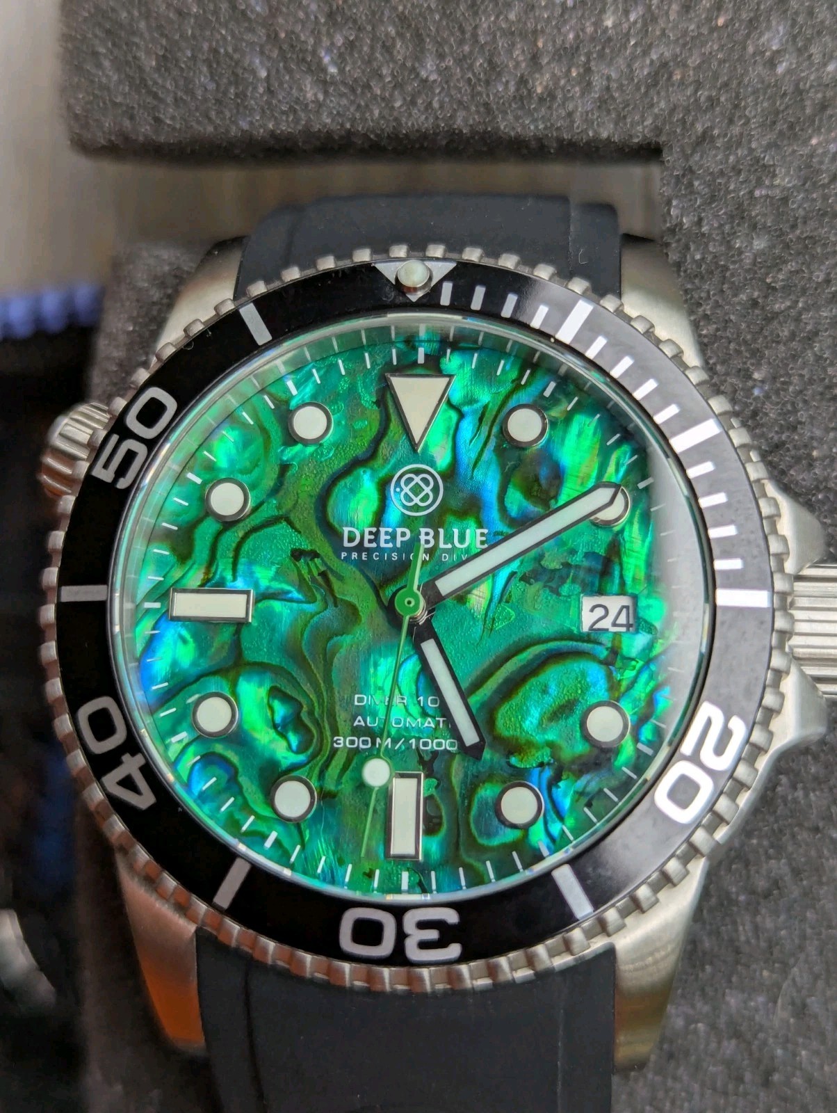 DEEP BLUE 40 MM DIVER 1000 AUTOMATIC BLACK CERAMIC BEZEL – GREEN ABALONE