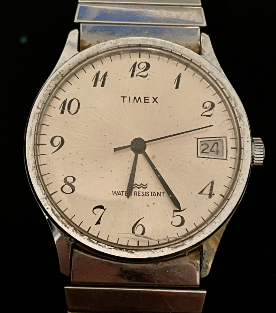 Vintage Timex Water Resistant Men’s Watch Runs Ticks Silver Case 34.4mm