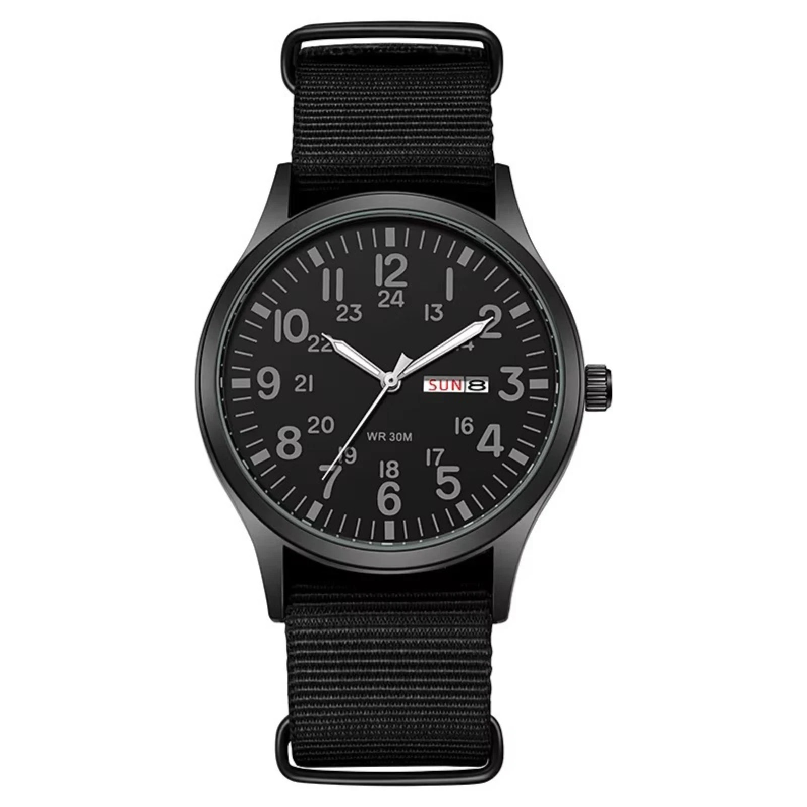 Durable Field Watch Easy Read Dial 24H Display Nylon Strap Quartz Movement