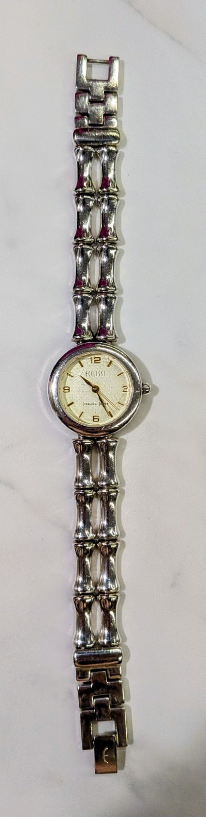 Ecclissi Sterling Silver Bamboo Link Ladies Wrist Watch Model 31450 New Battery