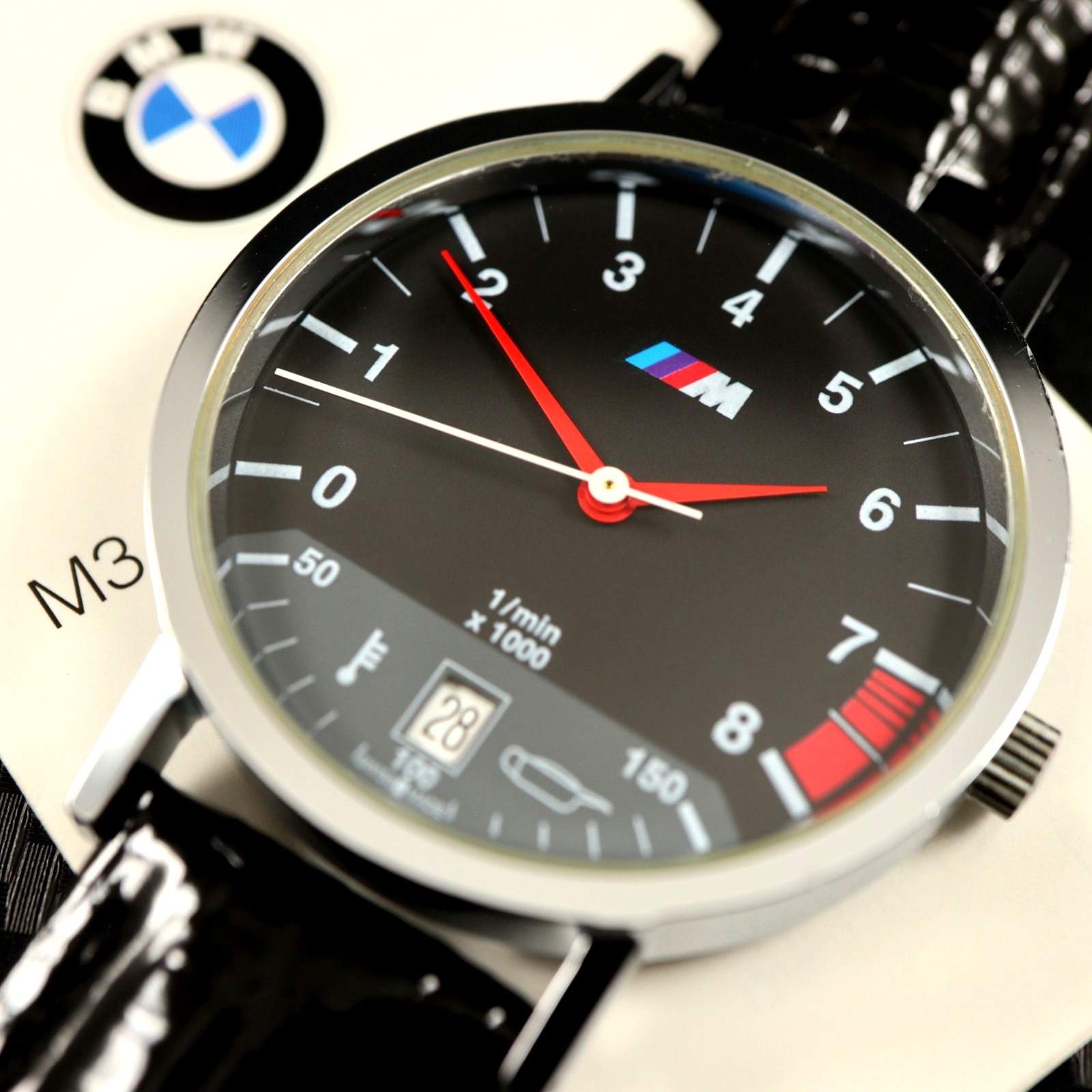 BMW M POWER M3 TACHOMETER By VENTURA Ronda 315 Swiss Made Vintage Watch & Box