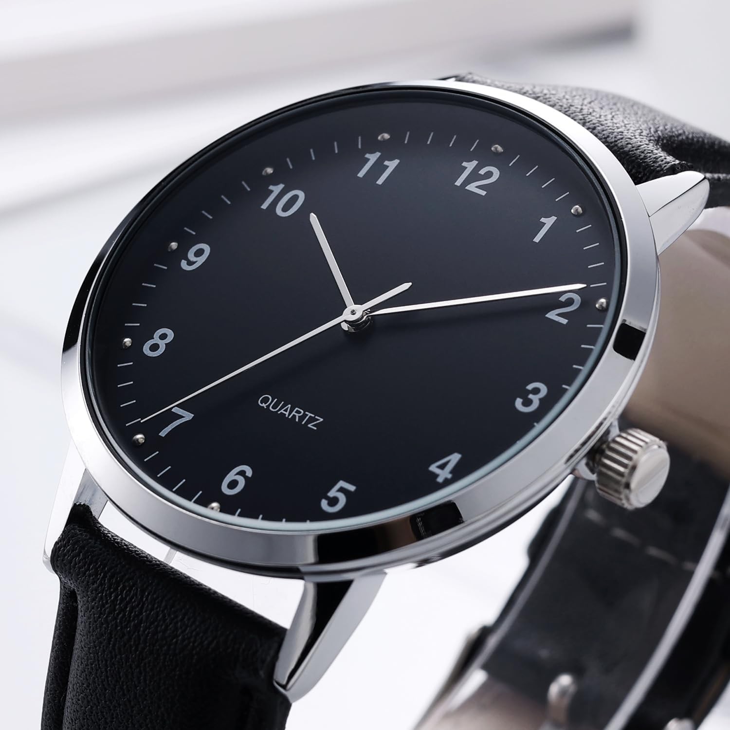 Mens Black Large Dial Arabic Numerals Black Belt Modern Classic Men’s Watch