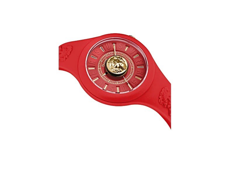 Versus Versace Quartz Analog Wristwatch Fire Island Lion Red Silicone Gold Dial