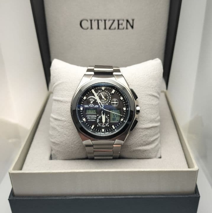 Citizen Attesa ATV53-2833 Jet Setter Titanium Eco-Drive Atomic Solar Blue Box JP