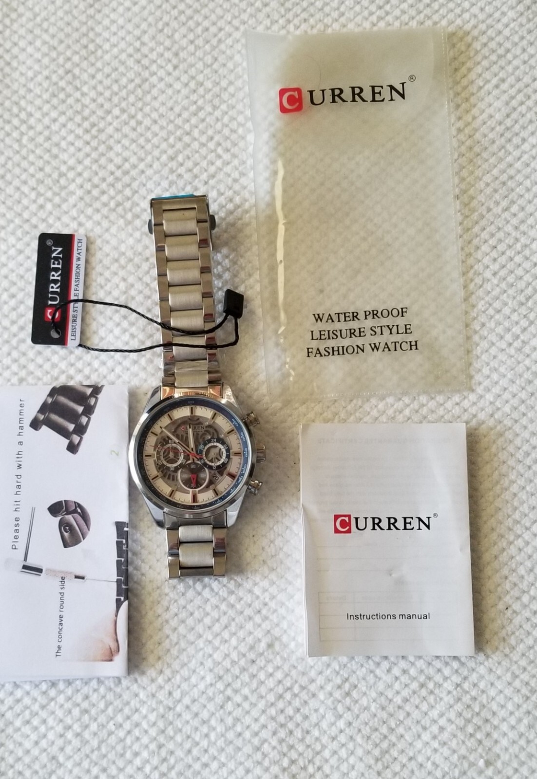 NWT Curren Silver Tone Chronograph Date Watch Link Band 8″ Max Size New Battery