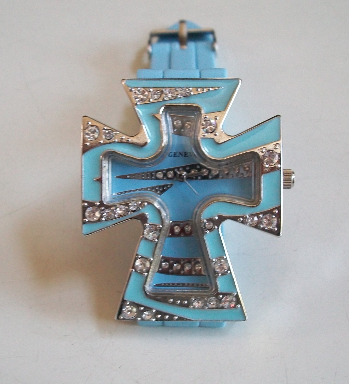 Women red, blue, orange, pink, black, lavender, white silicone band cross watch