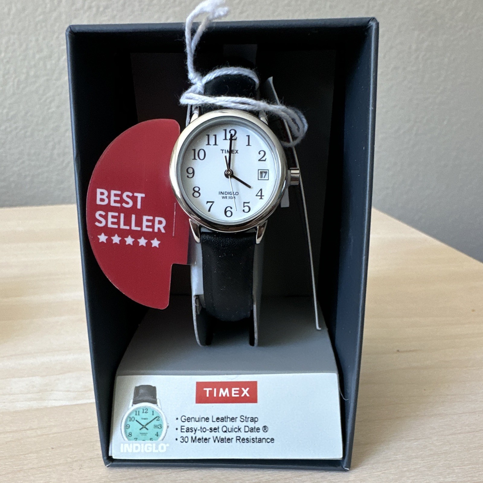 Timex Time Center Indiglo Quartz 25mm White Dial Date Black Leather 30m