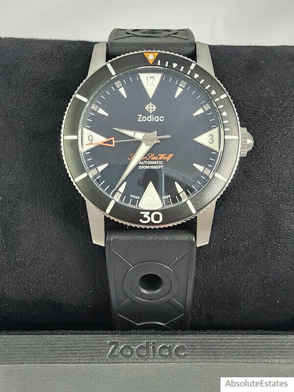 NEW Zodiac Super Sea Wolf Skin Diver Black Silver Automatic Watch ZO9214 NWT Box